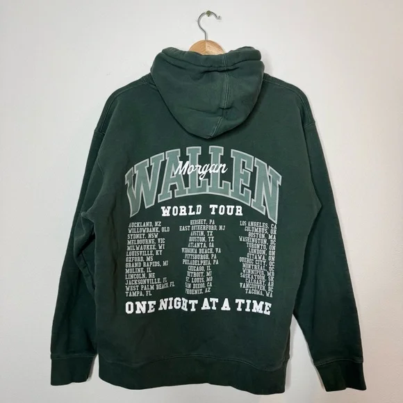 Morgan Wallen One Night At A Time World Tour Hoodie in evergreen emerald green - Picture 3 of 6